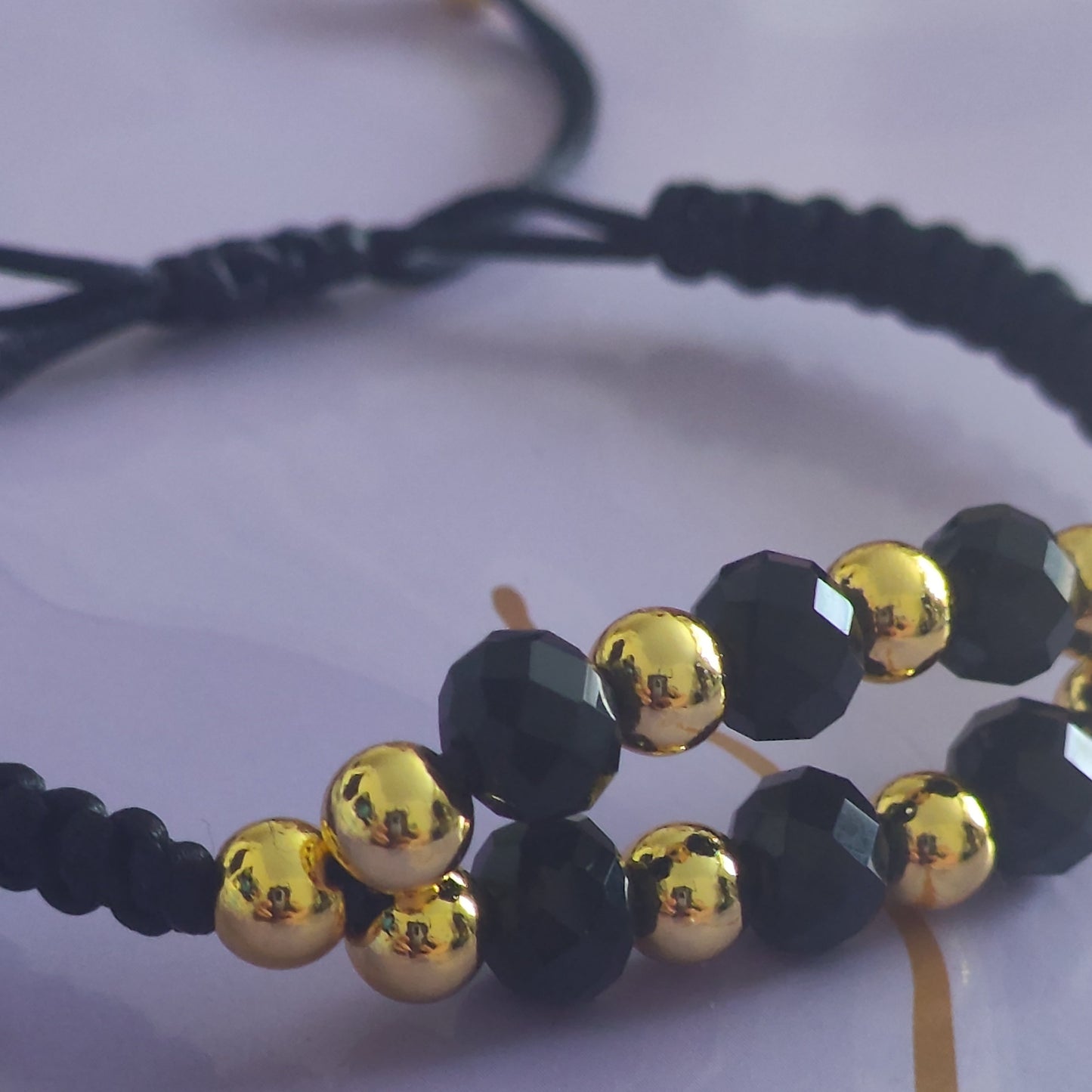 Black Crystal & Gold Macrame Bracelet