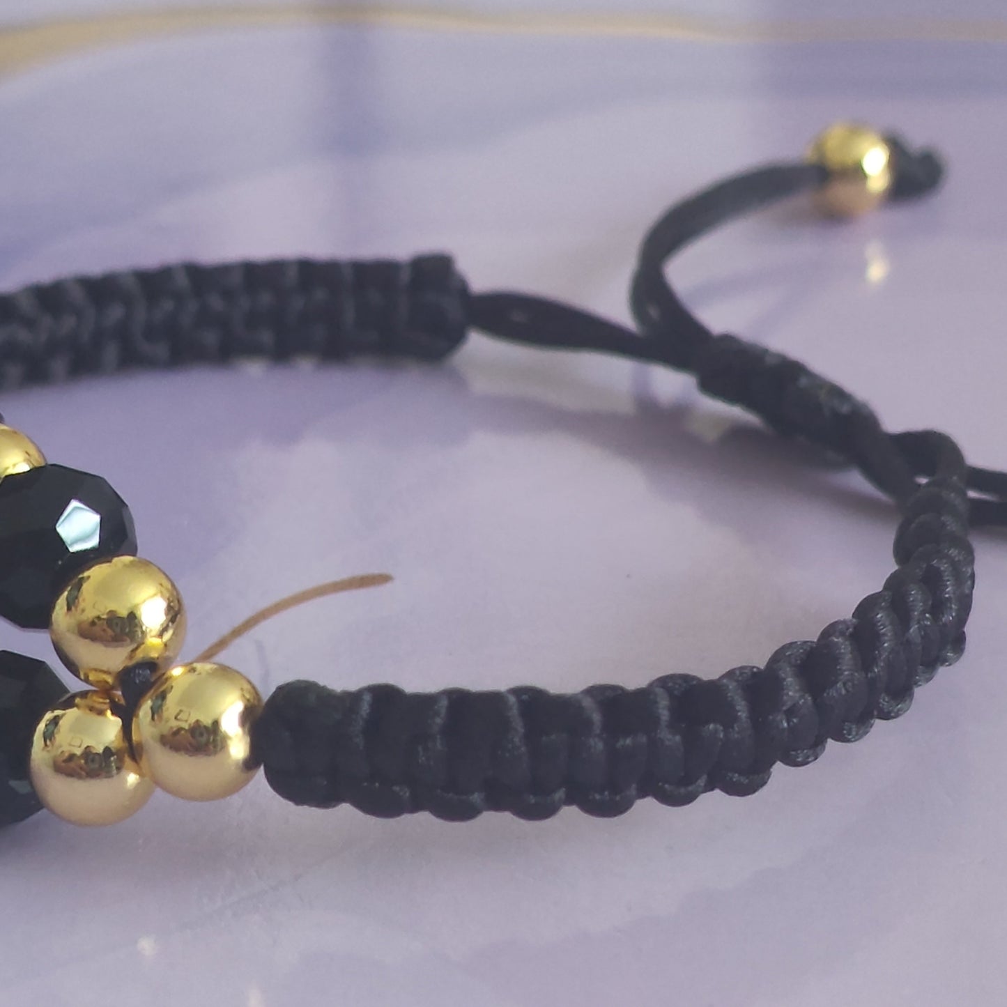 Black Crystal & Gold Macrame Bracelet