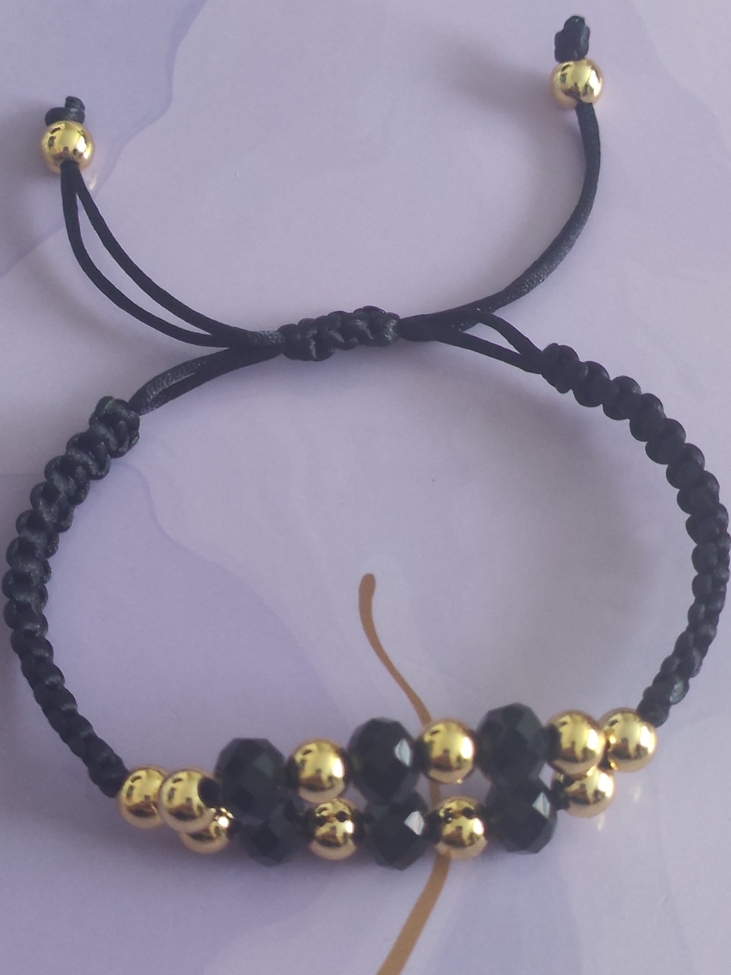 Black Crystal & Gold Macrame Bracelet
