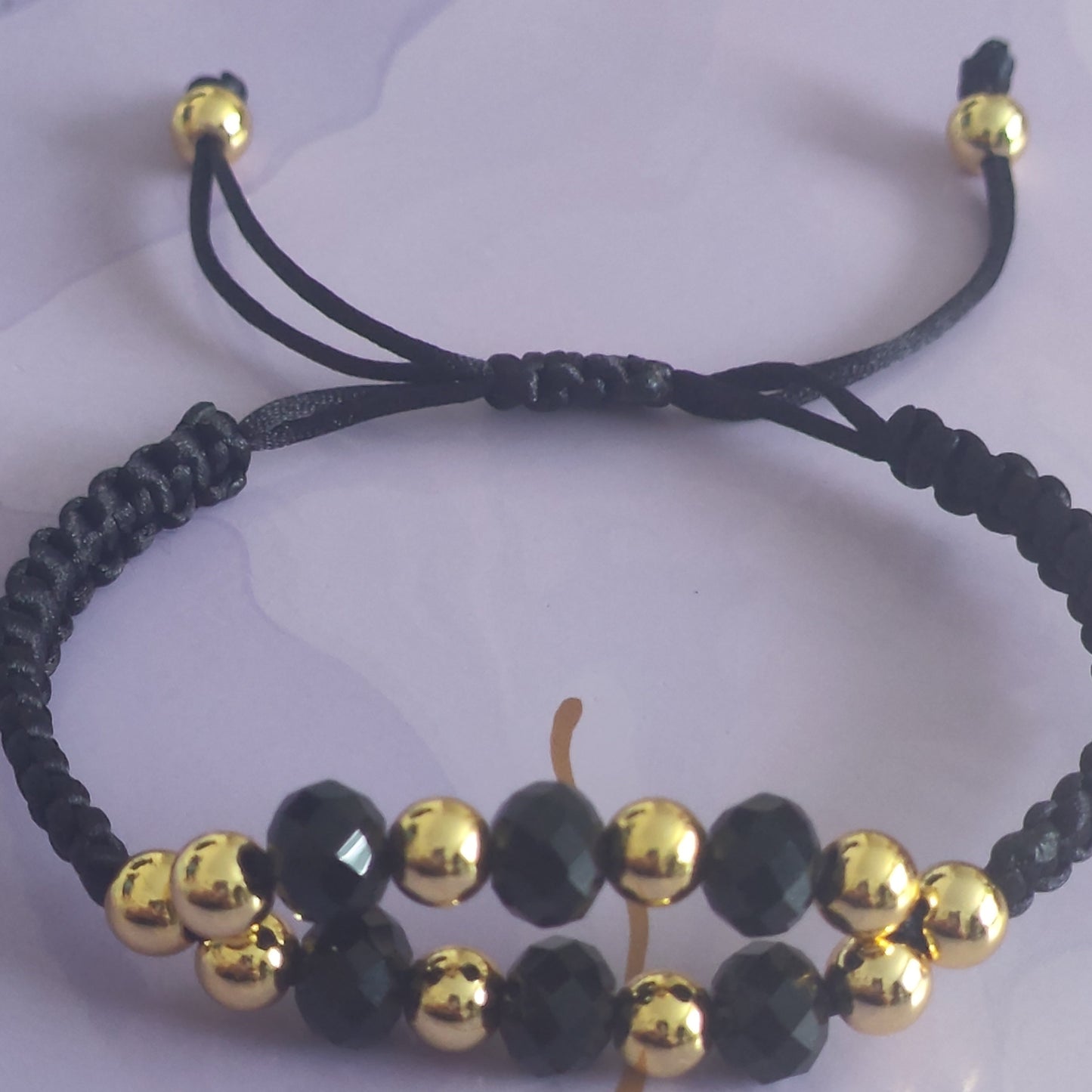 Black Crystal & Gold Macrame Bracelet