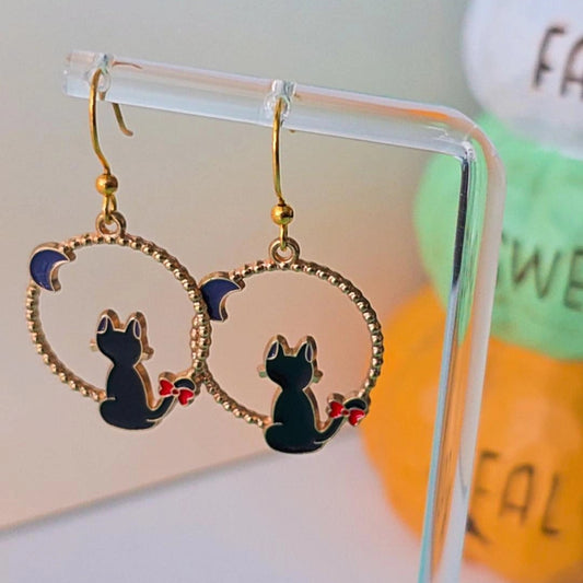 Spooky Cat Gold Earrings