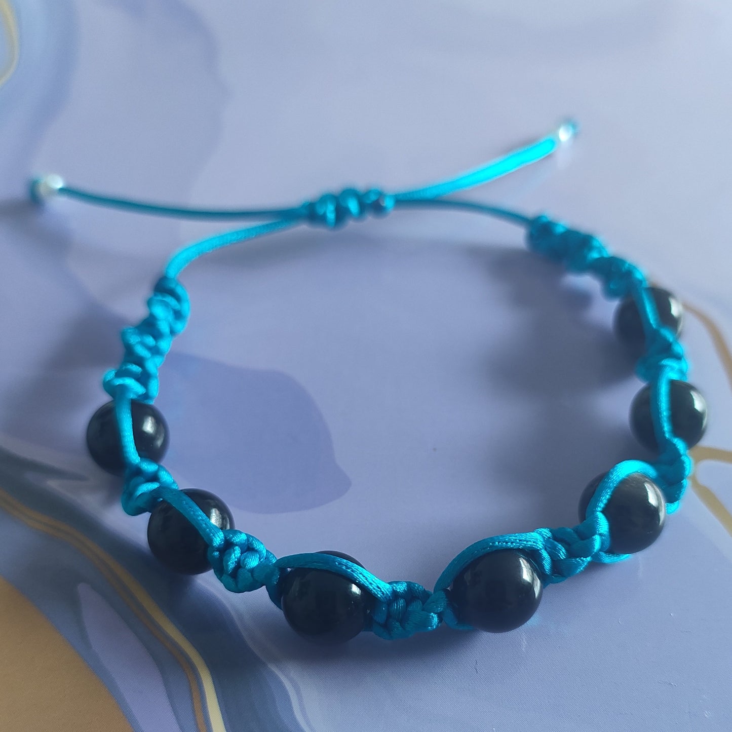 Silver Obsidian Spiral Knot Macrame Bracelet