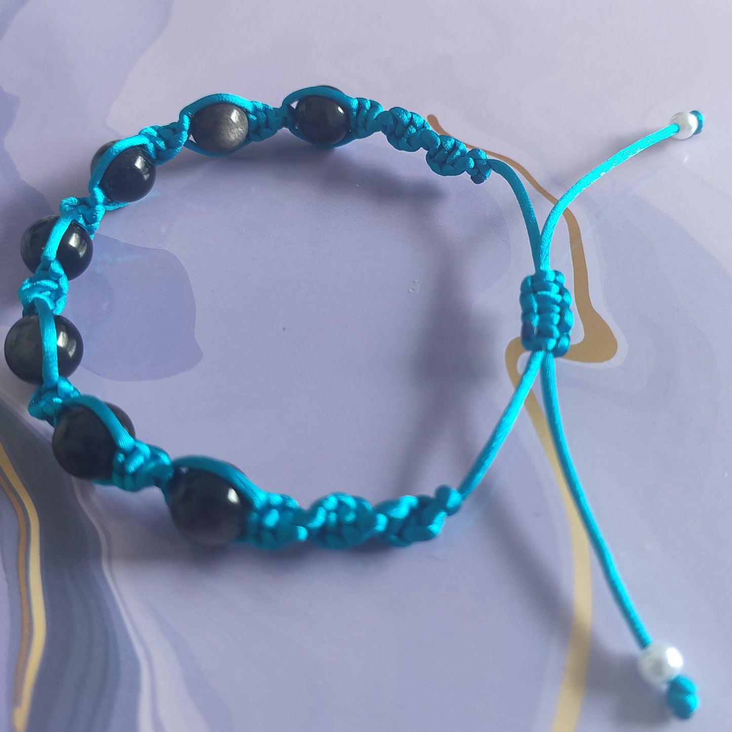 Silver Obsidian Spiral Knot Macrame Bracelet