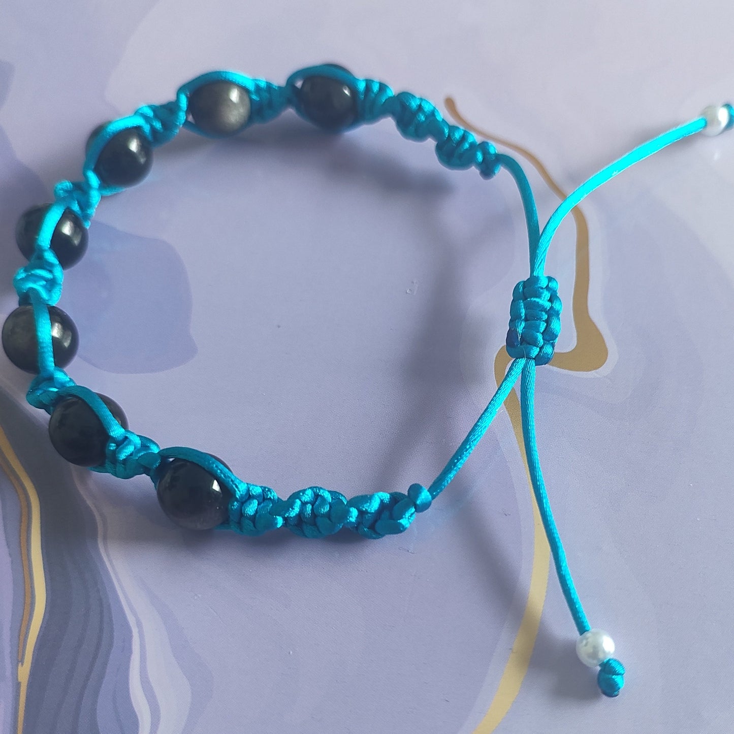 Silver Obsidian Spiral Knot Macrame Bracelet