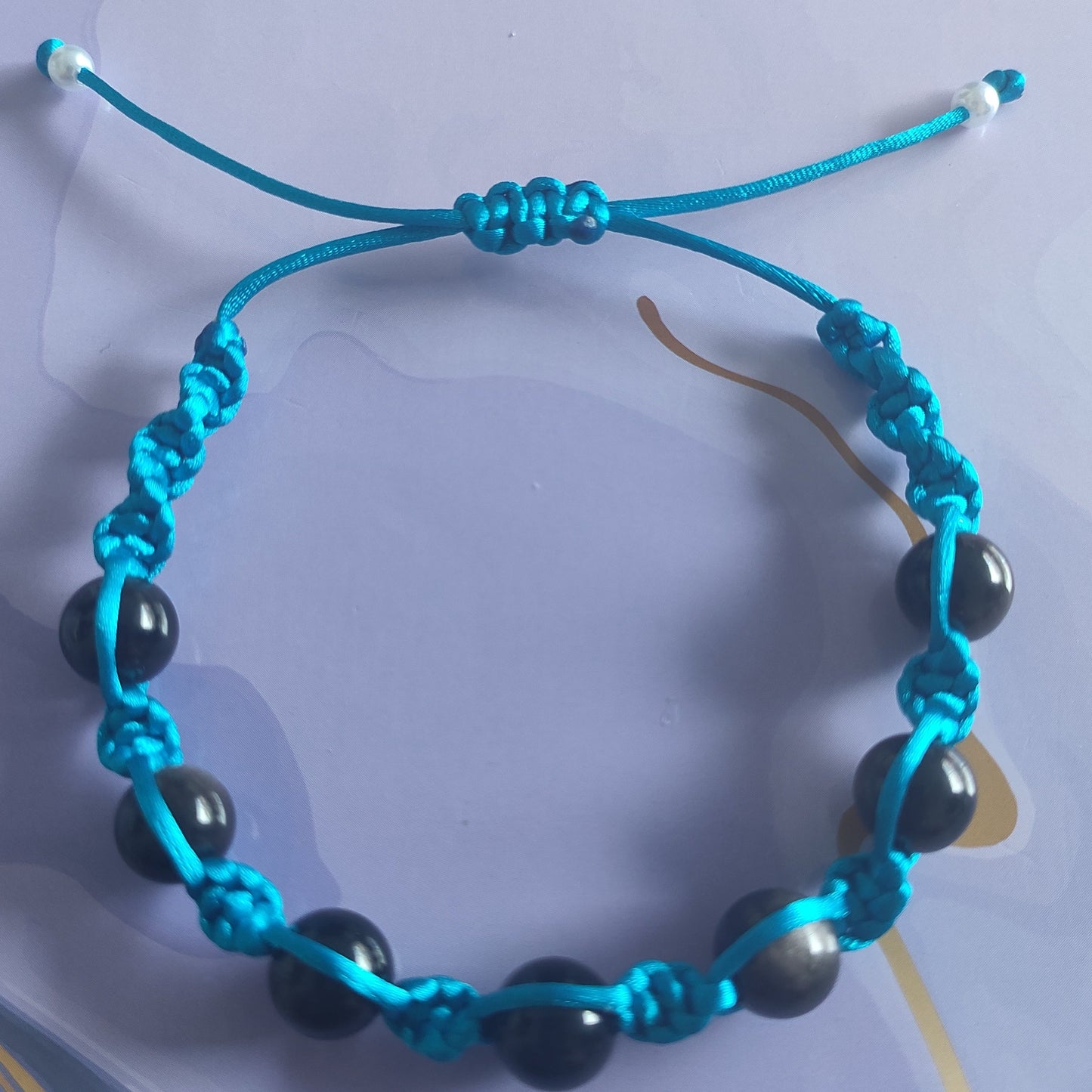 Silver Obsidian Spiral Knot Macrame Bracelet