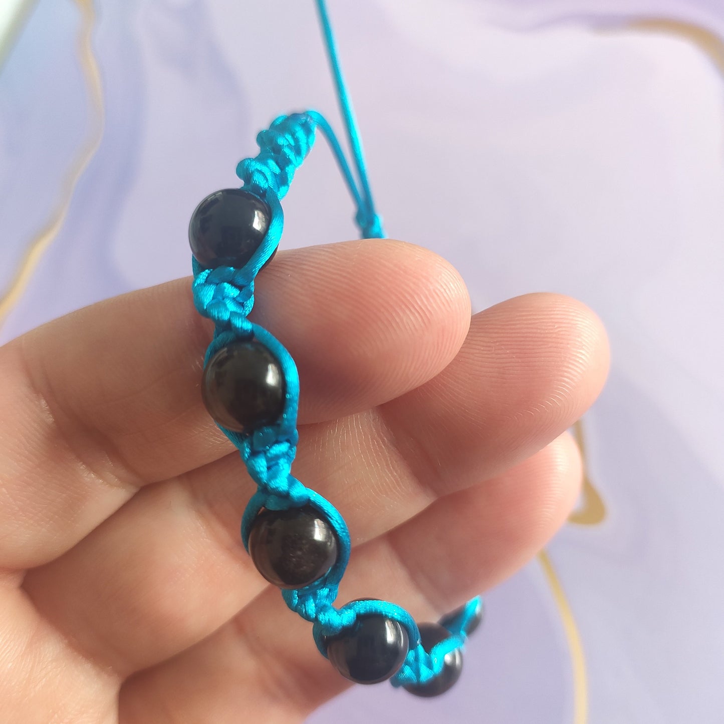 Silver Obsidian Spiral Knot Macrame Bracelet