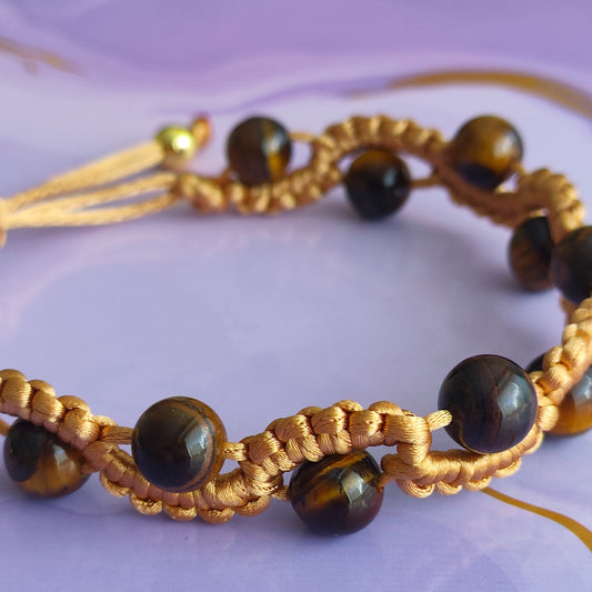Tiger Eye Macrame Bracelet (Golden) - Unisex