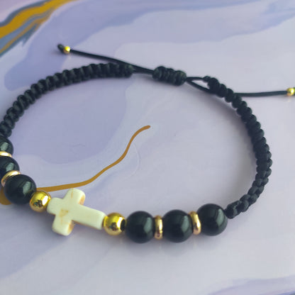 White Cross Macrame Bracelet - Man