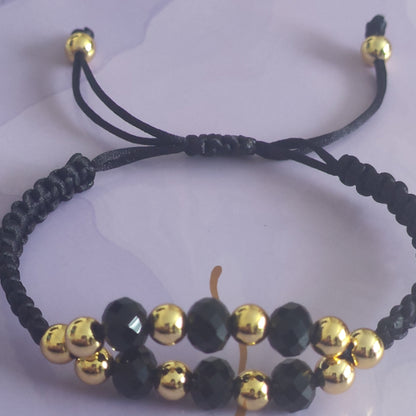 Black Crystal & Gold Macrame Bracelet
