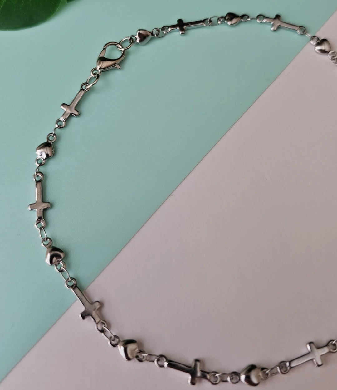 Cross & Hearts Silver chain anklet